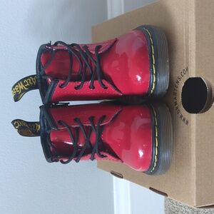 Dr Martens Brooklee B Patent Leather Cherry Red Toddler Boots Size 5